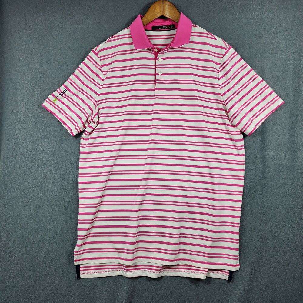 Ralph Lauren RLX Mens Shirt Large Pink Stripe Golf Polo Performance Stretch